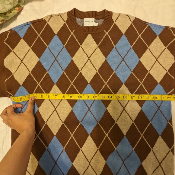 Aritzia Peggy Sweater - brown cognac blue argyle merino wool - Picture 7 of 7